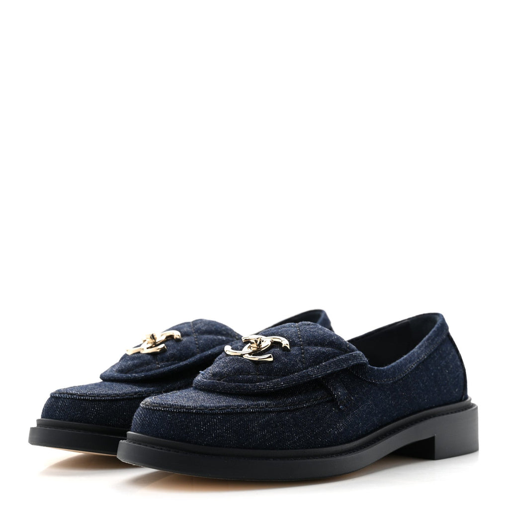 Denim CC Turnlock Loafers 36 Dark Blue