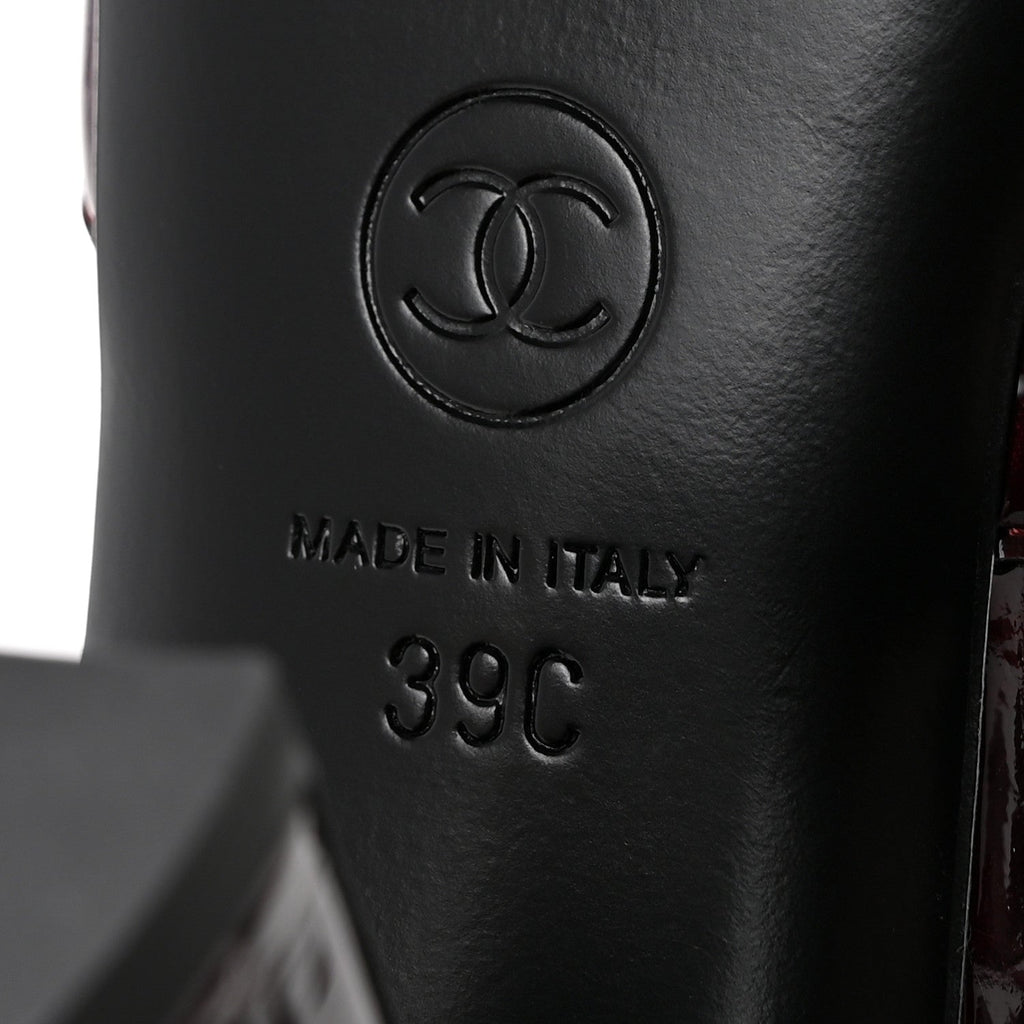 Patent Calfskin Crocodile Embossed Cap Toe CC Slingback Sandals 39 Dark Burgundy Black