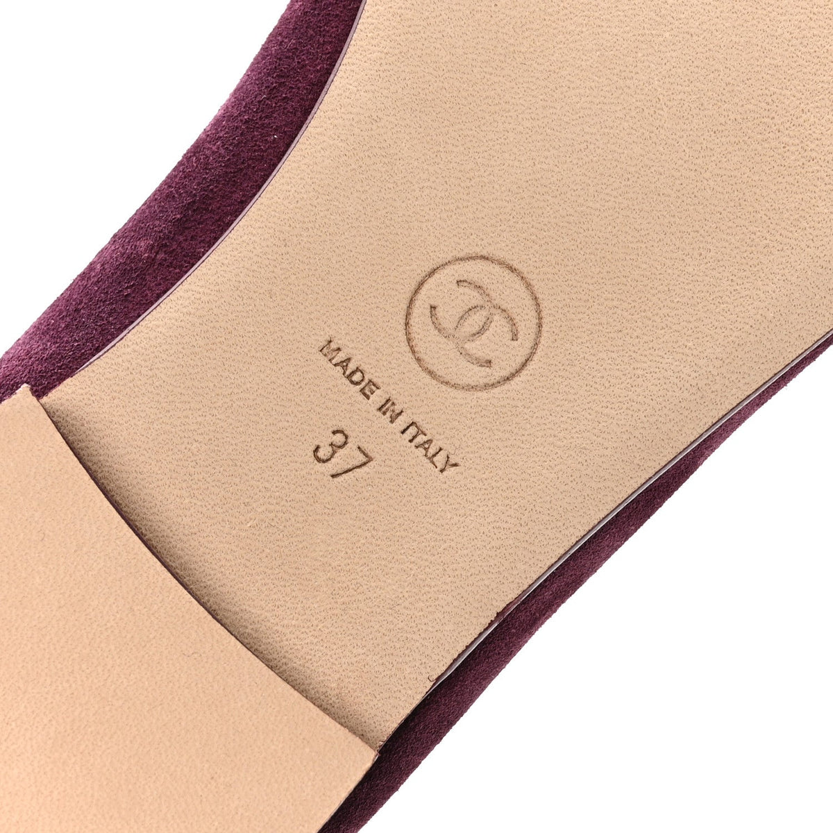 Suede Patent Calfskin Cap Toe CC Ballerina Flats 37 Burgundy