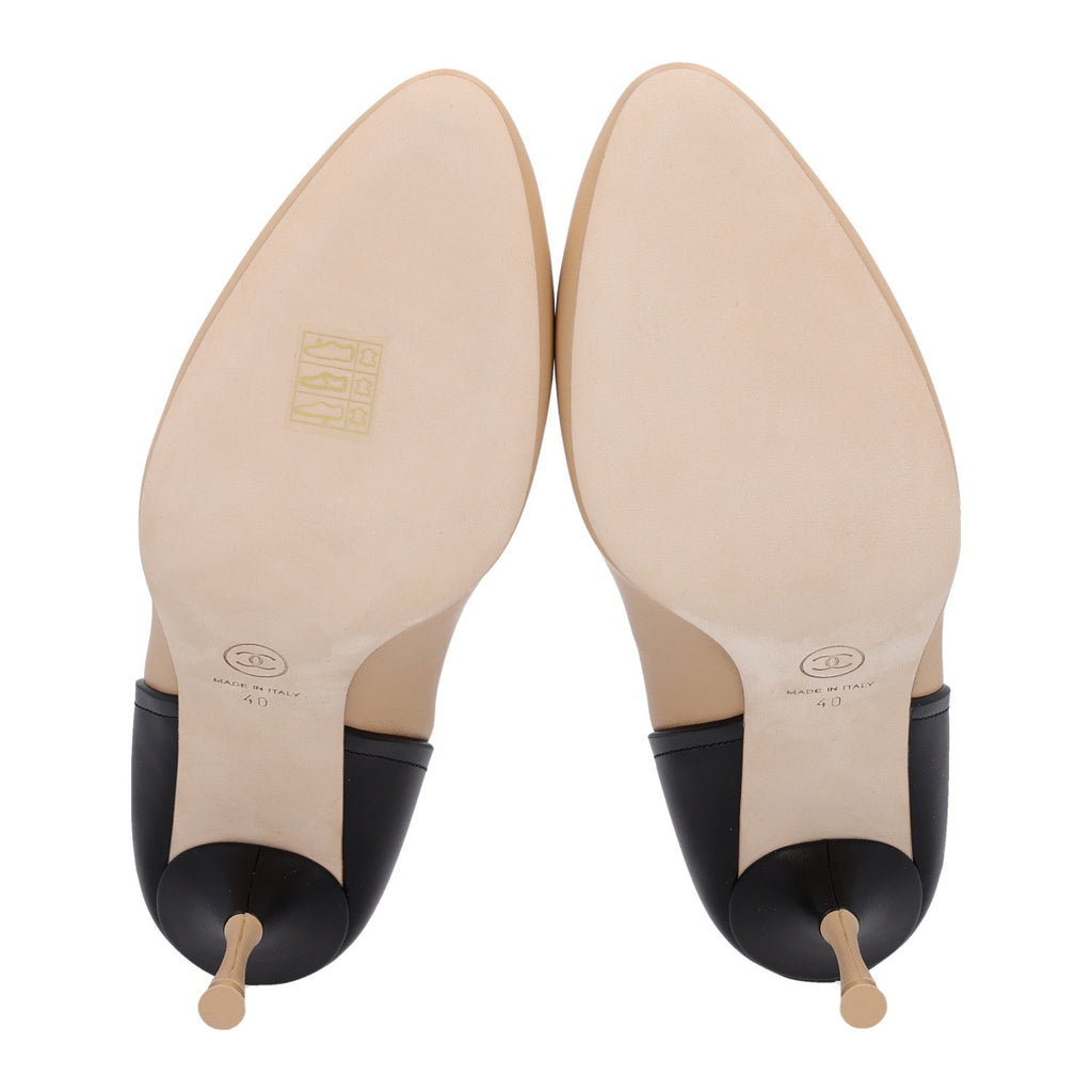Lambskin Calfskin Cap Toe Pumps 40 Black Beige