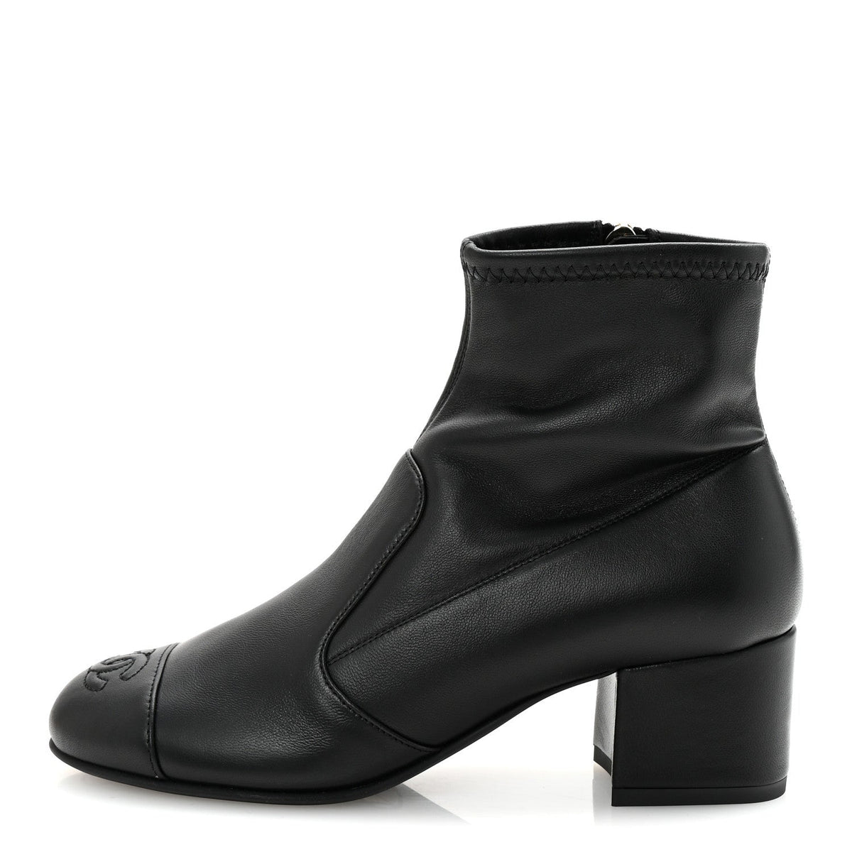 Stretch Lambskin Cap Toe CC Short Boots 35 Black