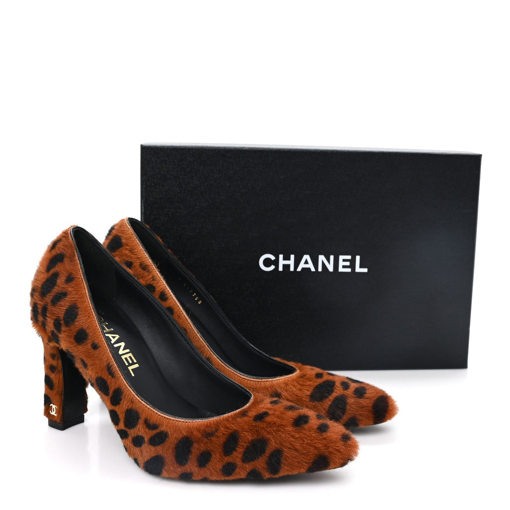 Pony Hair Lambskin Pumps 37.5 Brown Black