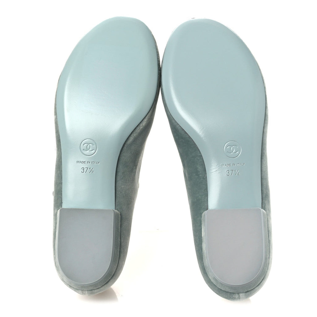 Velvet Grosgrain Bow Mary Jane Flats 37.5 Light Green White