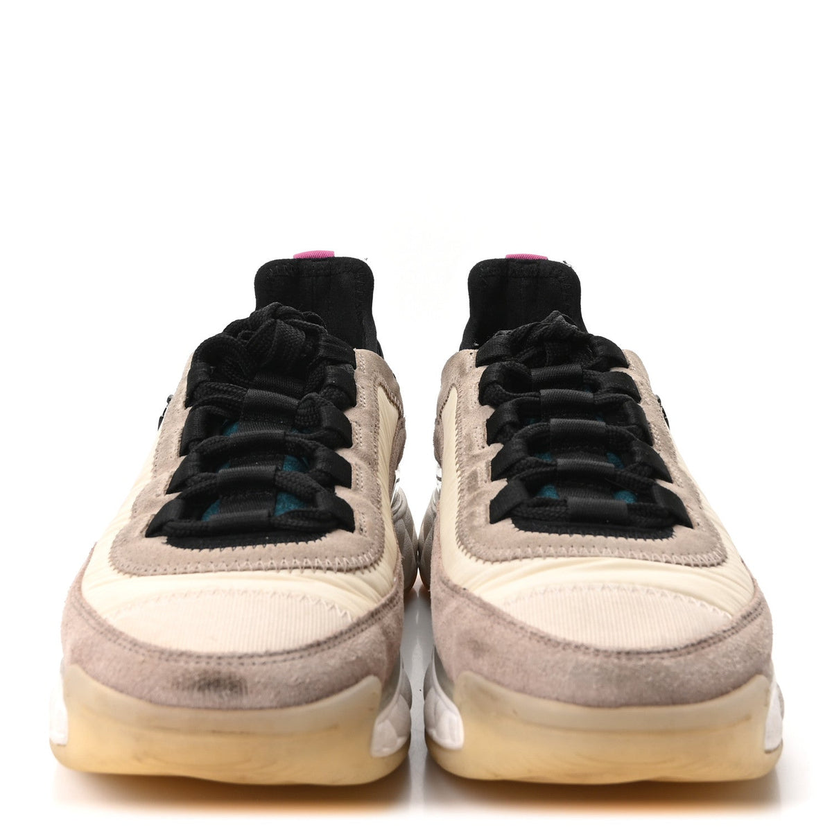 Suede Calfskin Nylon Grosgrain CC Sneakers 37 Beige Pink