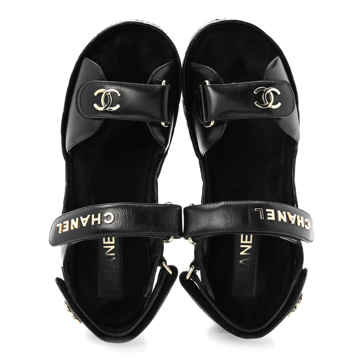 Shiny Calfskin Logo Platform Sandals 38 Black
