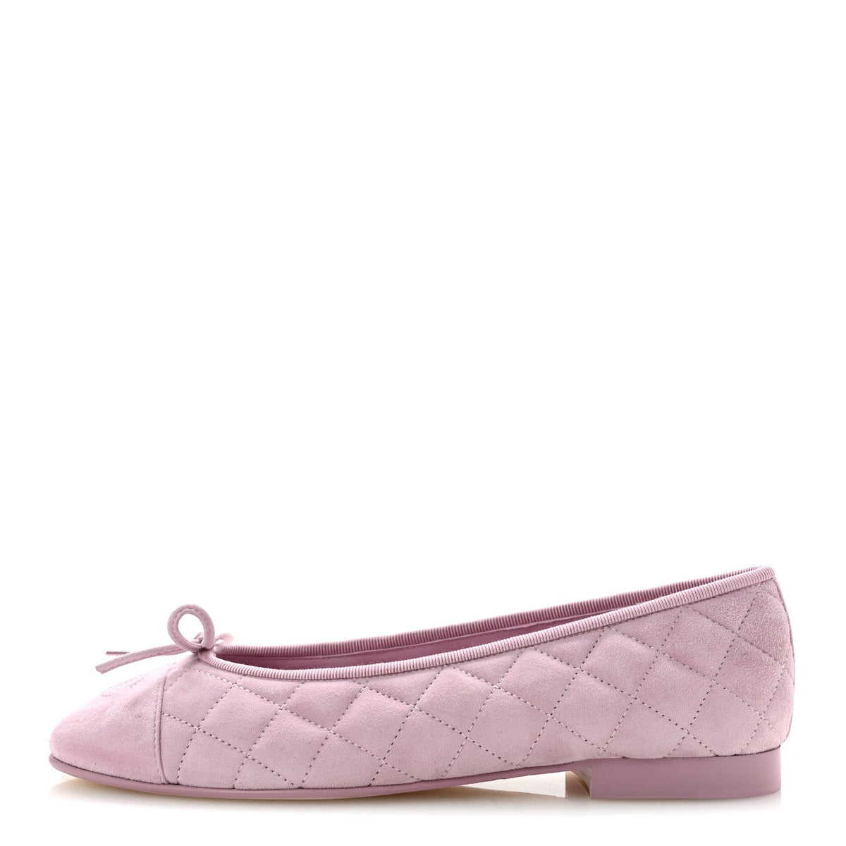 Suede Kidskin Quilted Cap Toe CC Ballerina Flats 38.5 Light Pink