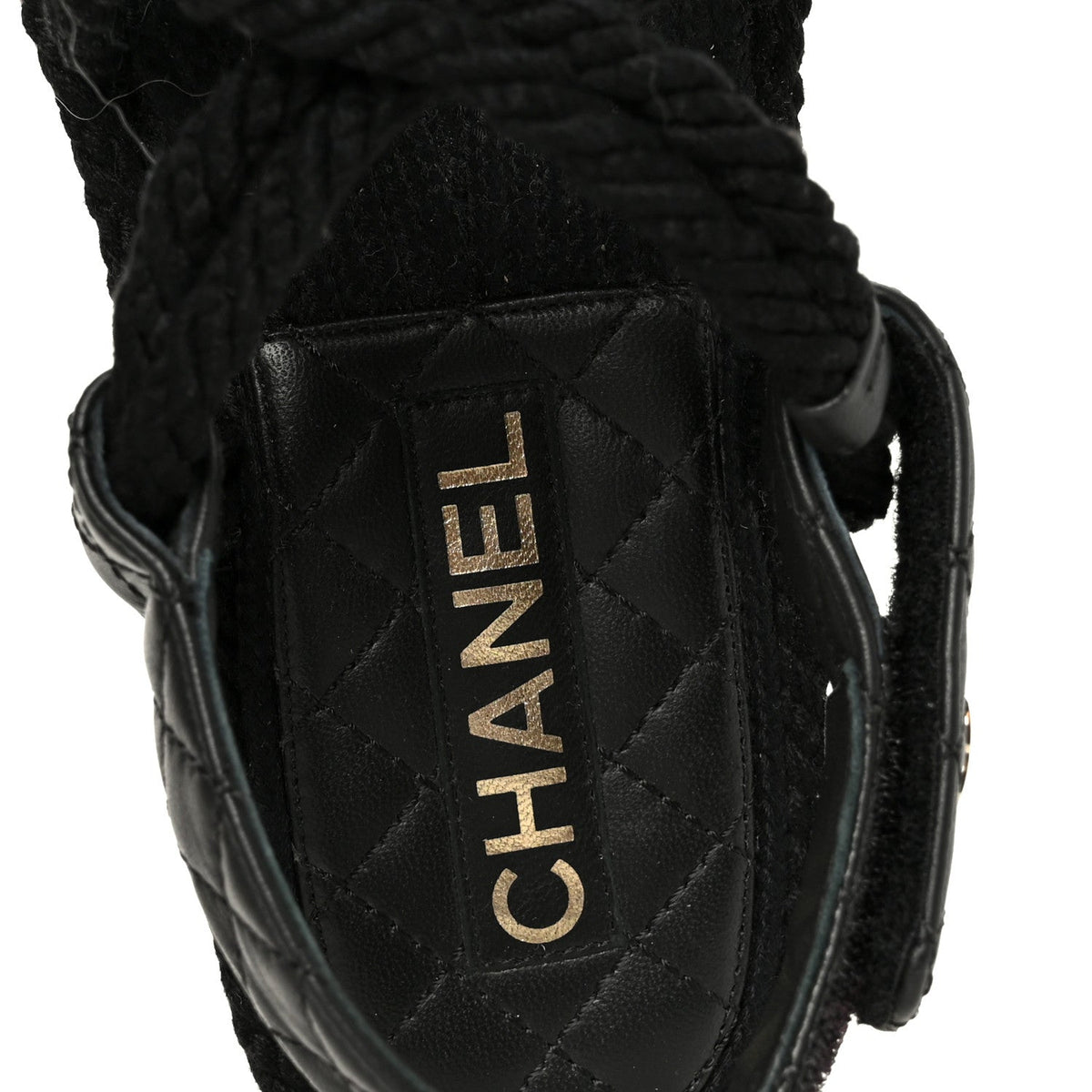 Cord Lambskin Quilted Logo Sandals 37 Black