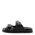 Lambskin Quilted Velcro Dad Chain CC Slide Sandals 38 Black