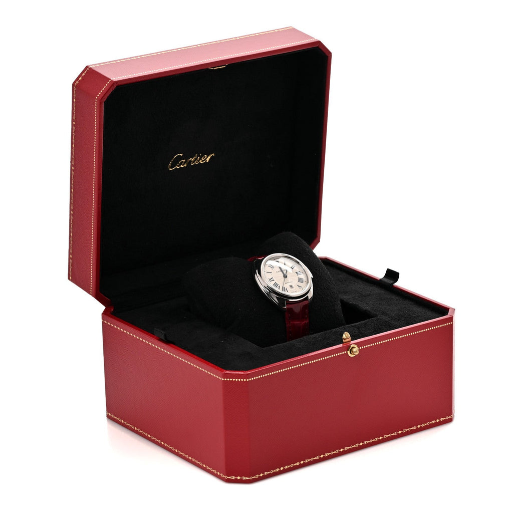Stainless Steel Alligator 31mm Cle De Cartier Automatic Watch Burgundy