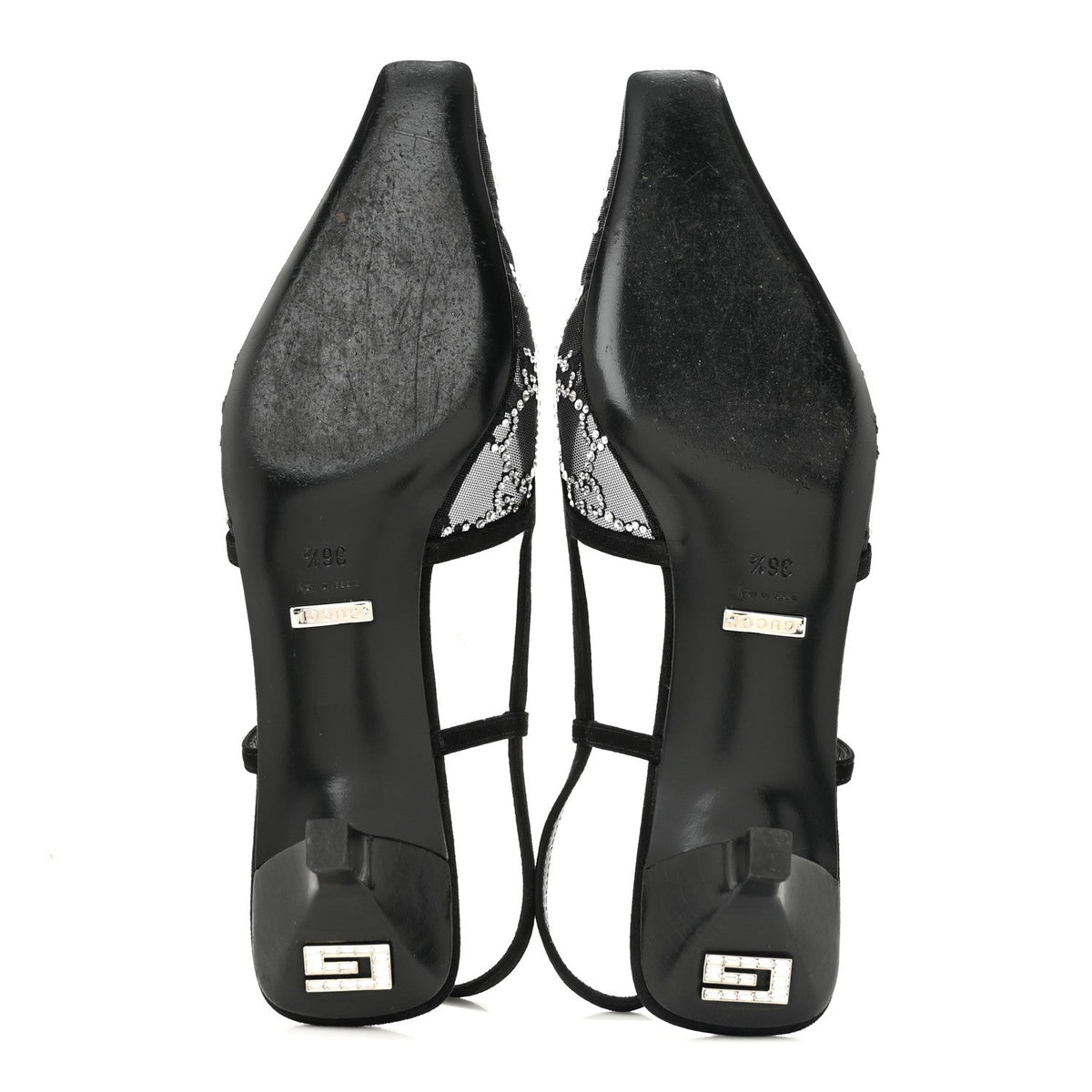 Suede Mesh Crystal GG Monogram Slingback Pumps 36.5 Black