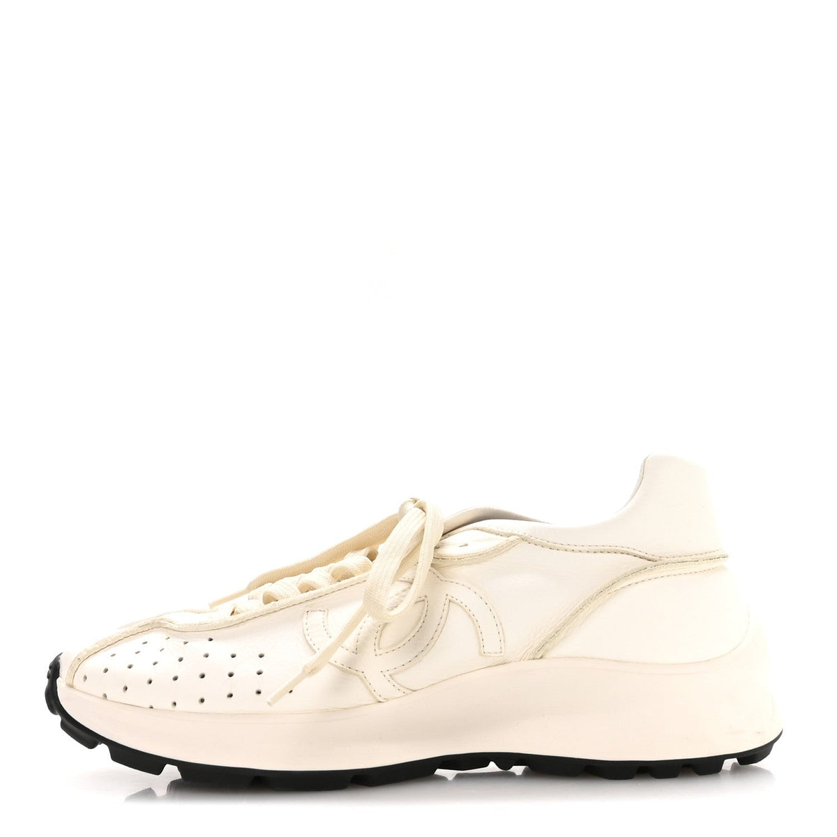 Calfskin Perforated CC Sneakers 38 White