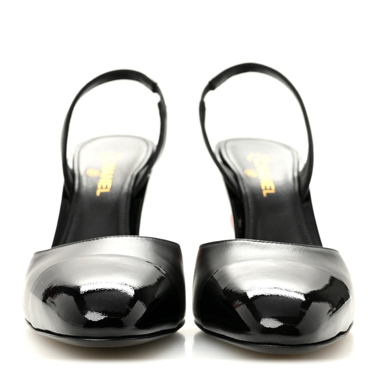 Lambskin Patent Cap Toe CC Apple Slingback Pumps 37 Black
