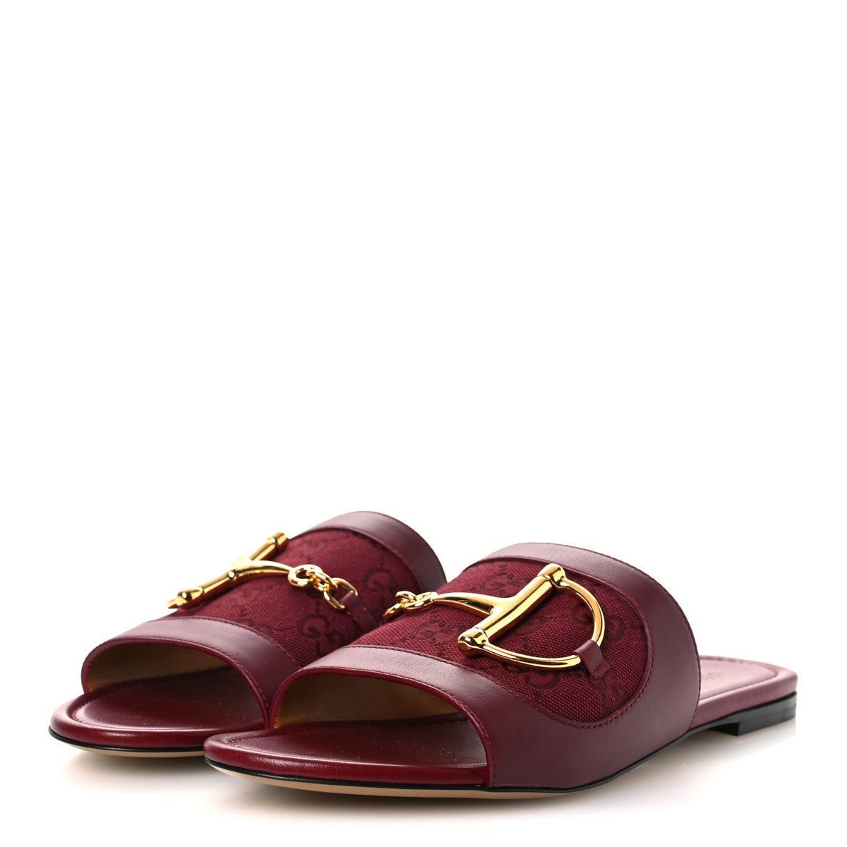 Calfskin Monogram Horsebit Womens Slide Sandals 38.5 Rosso Ancora