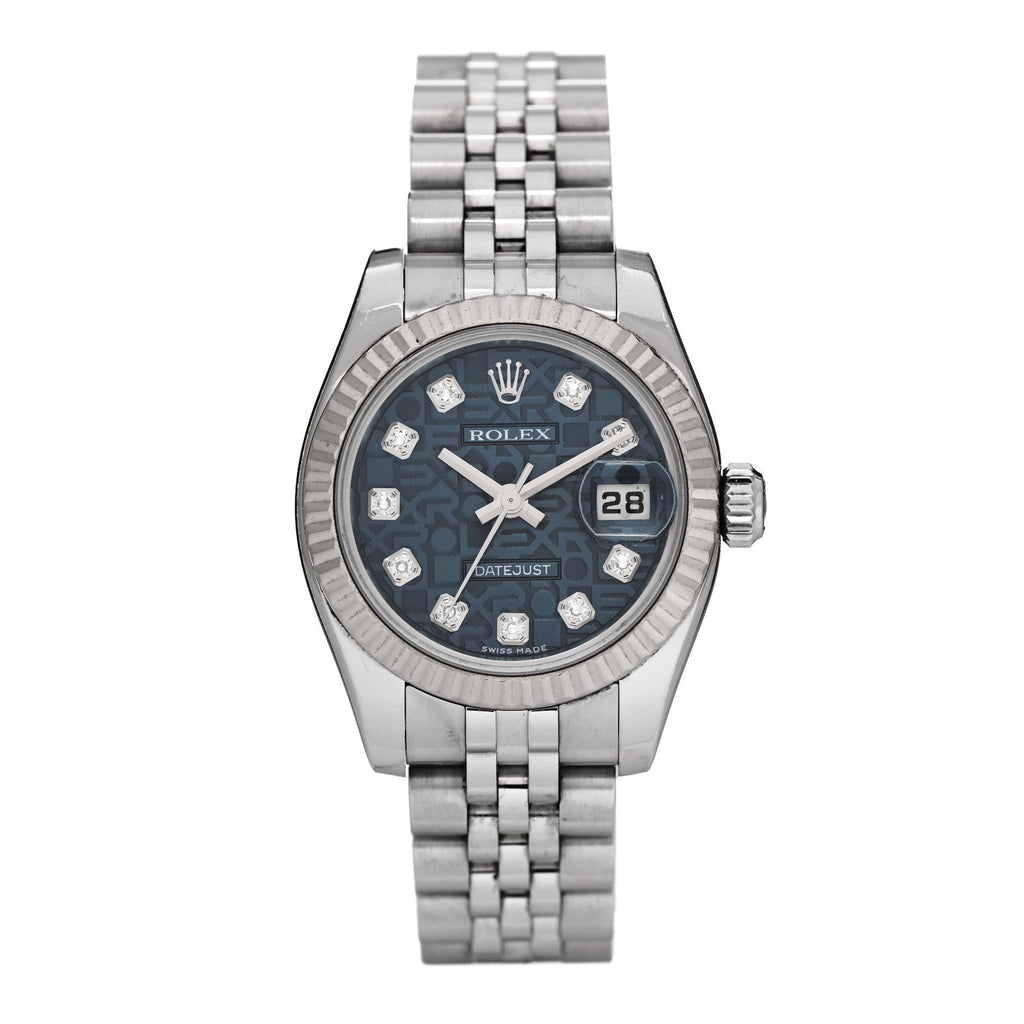 Stainless Steel 18K White Gold Diamond 26mm Oyster Perpetual Datejust Watch Blue Jubilee 179174