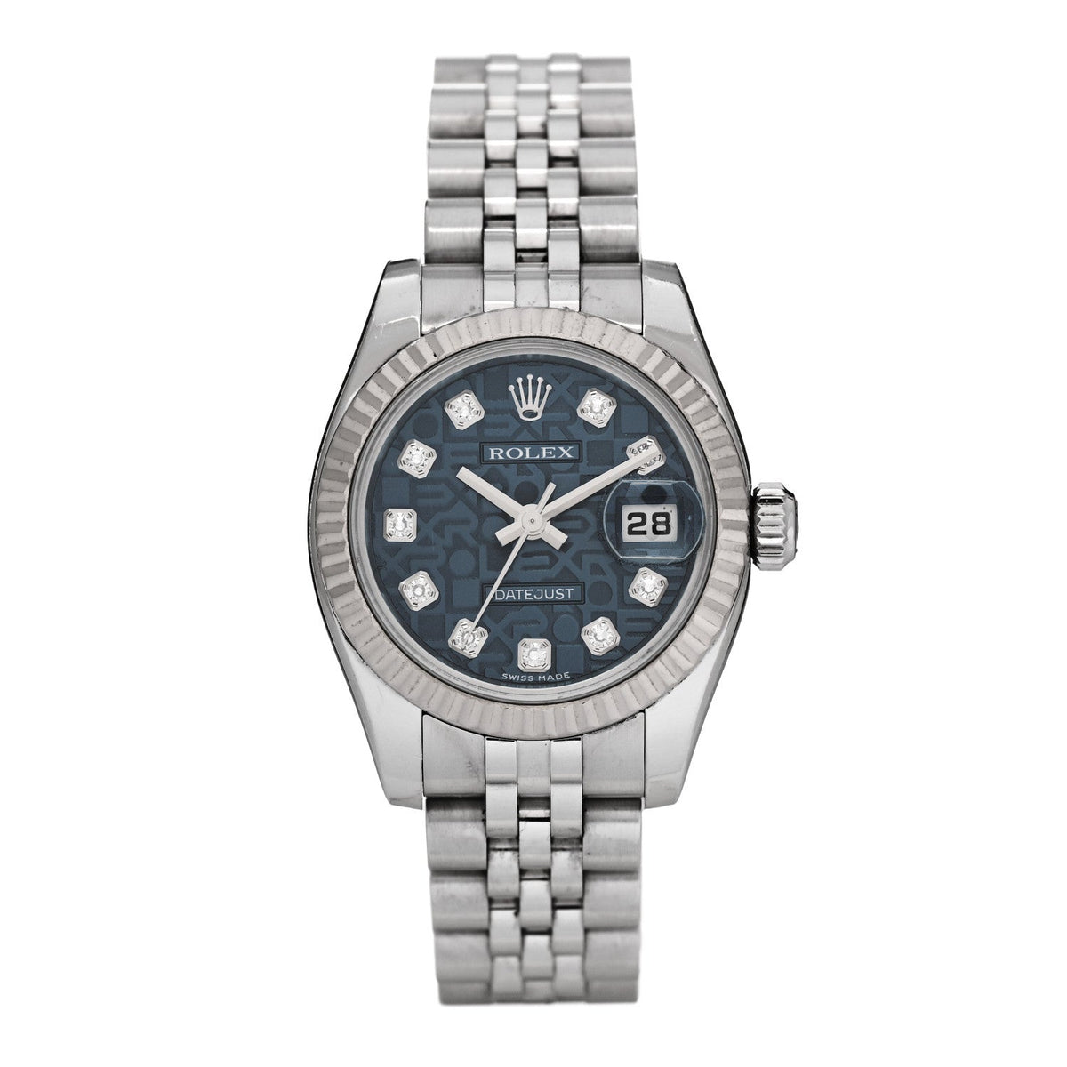 Stainless Steel 18K White Gold Diamond 26mm Oyster Perpetual Datejust Watch Blue Jubilee 179174
