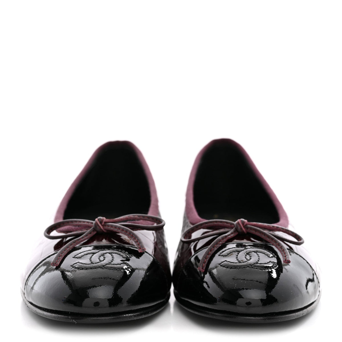 Patent Calfskin Crocodile Embossed Cap Toe CC Ballerina Flats 37.5 Dark Burgundy Black