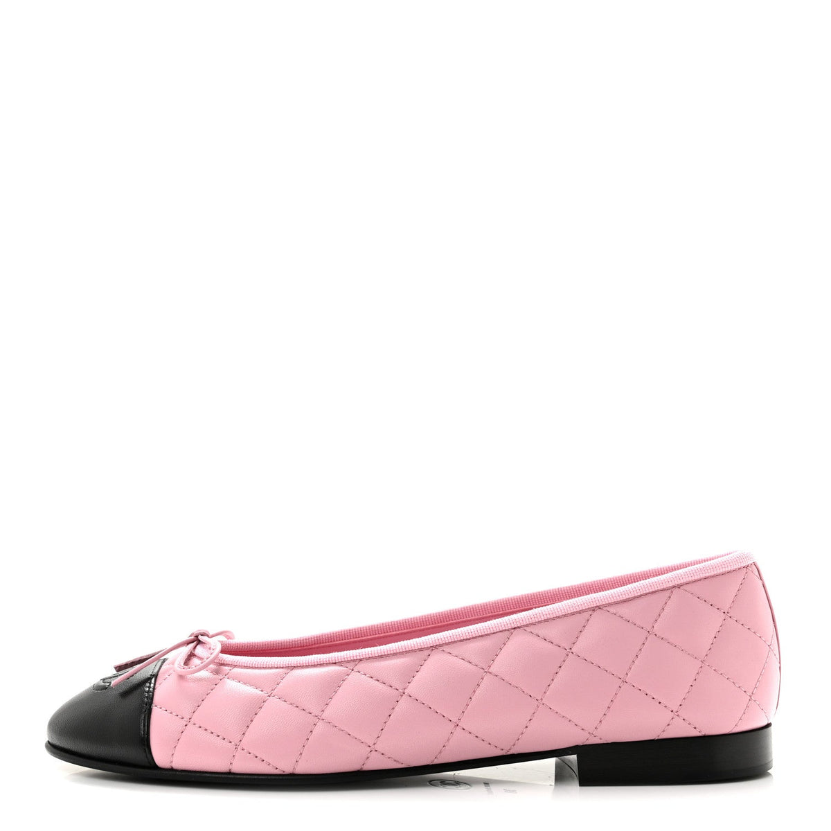 Lambskin Quilted CC Cap Toe Ballerina Flats 38 Pink Black