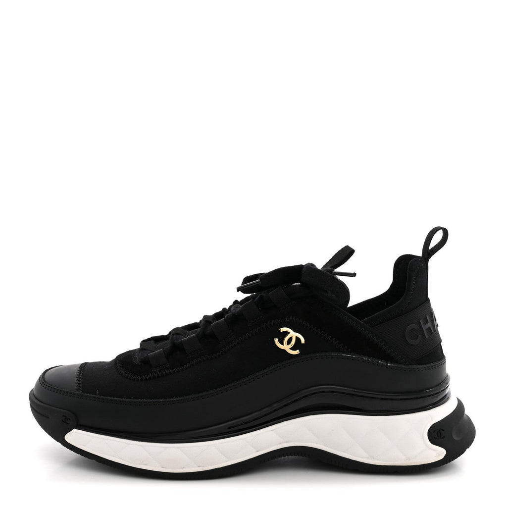 Velvet Calfskin Mixed Fibers CC Sneakers 40 Black