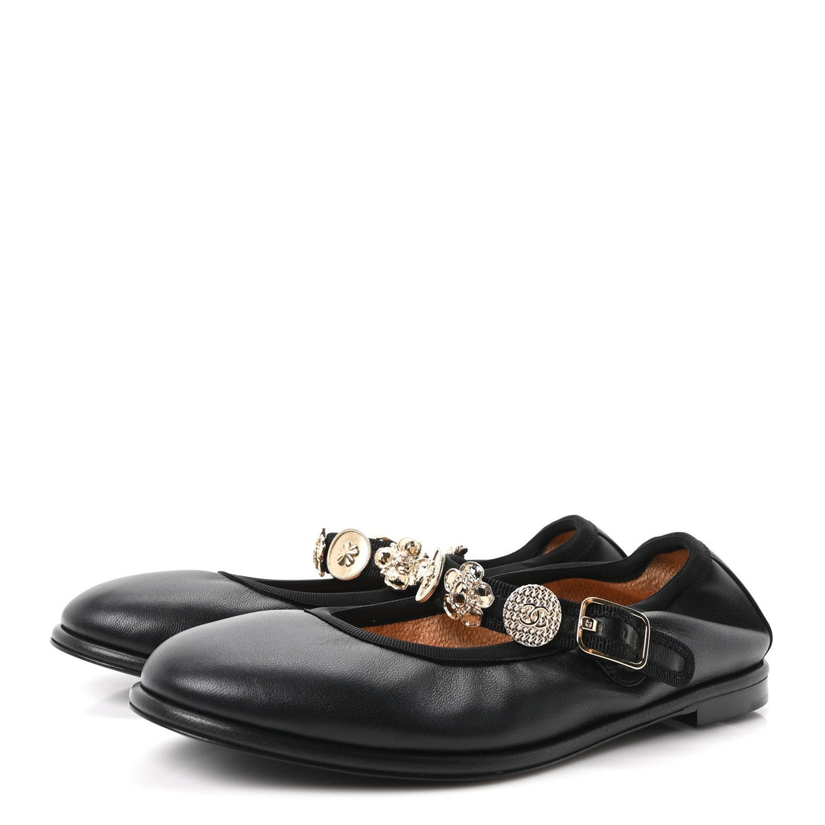 Lambskin Charm Mary Jane Flats 36.5 Black