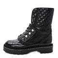 Crackled Calfskin Velvet Pearl Combat Ankle Boots 36.5 Black
