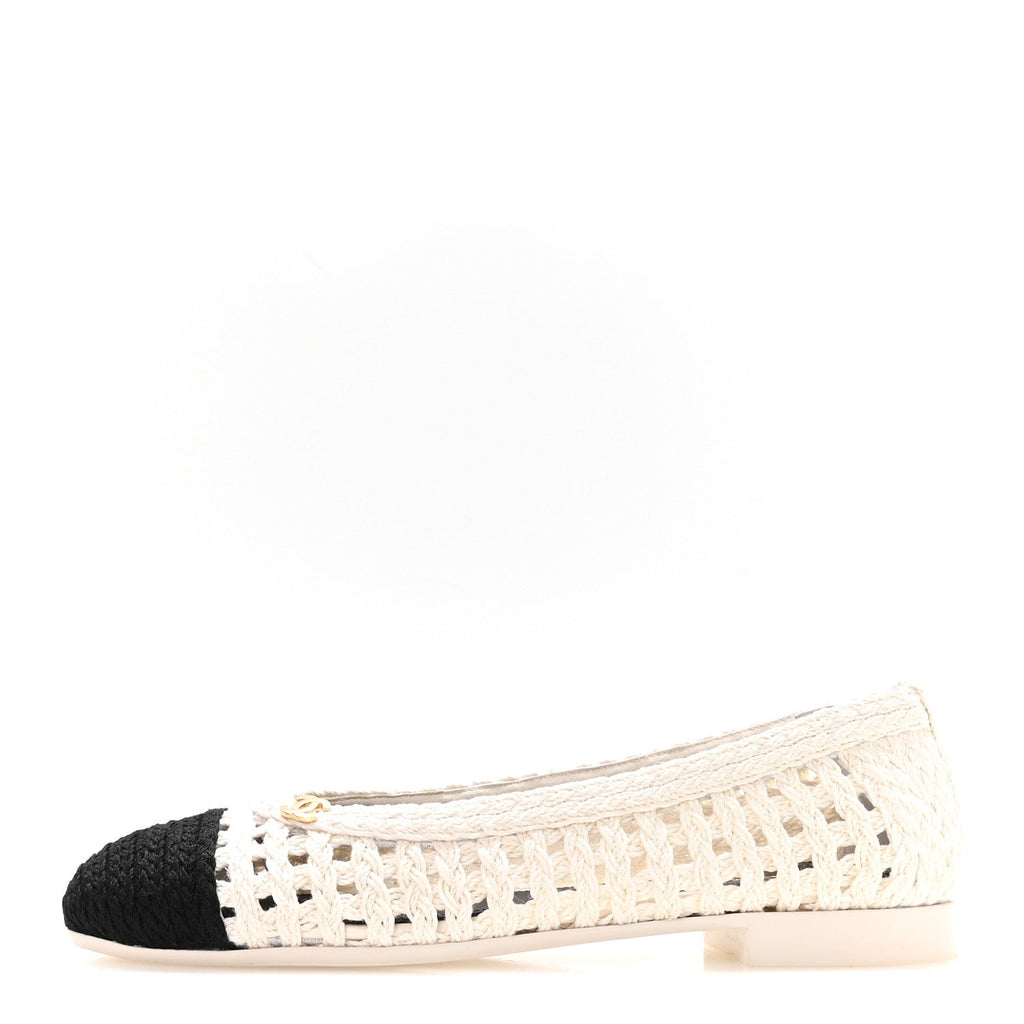 Mesh Crochet Cap Toe Ballerina Flats 39.5 White Black