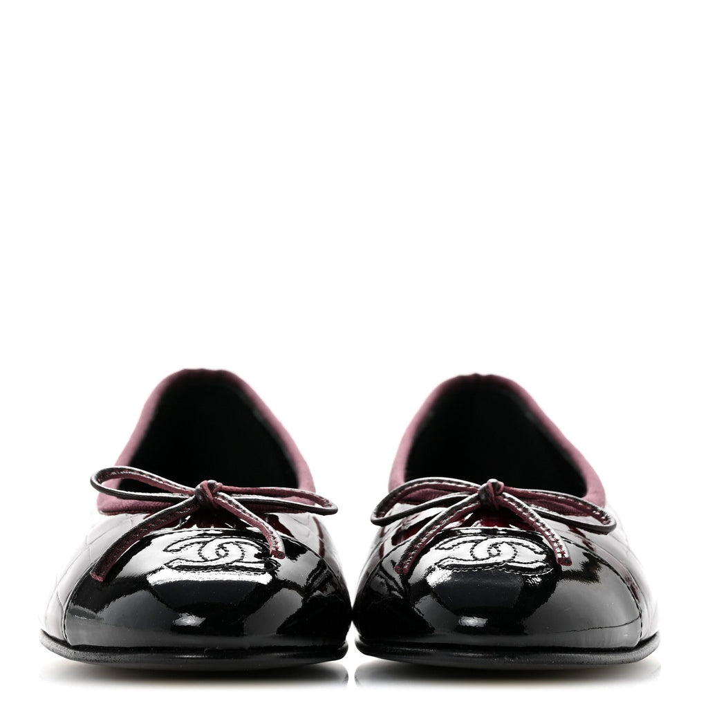 Patent Calfskin Crocodile Embossed Cap Toe CC Ballerina Flats 36.5 Dark Burgundy Black