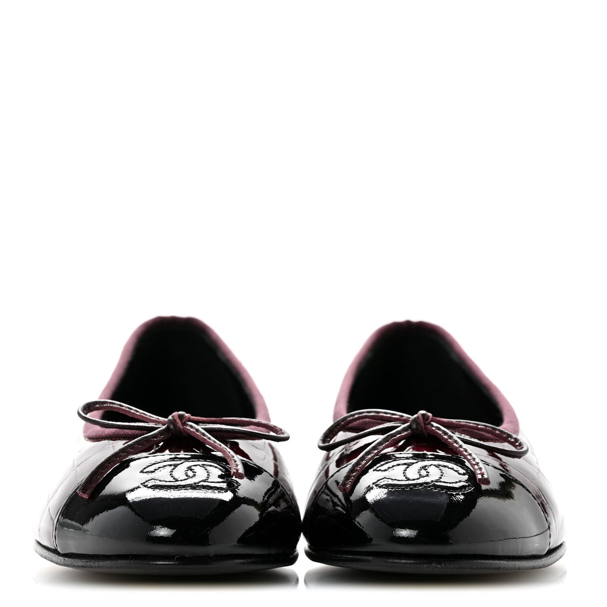 Patent Calfskin Crocodile Embossed Cap Toe CC Ballerina Flats 36.5 Dark Burgundy Black