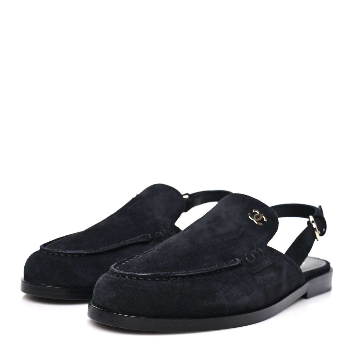 Suede Calfskin Slingback Loafers 38 Black