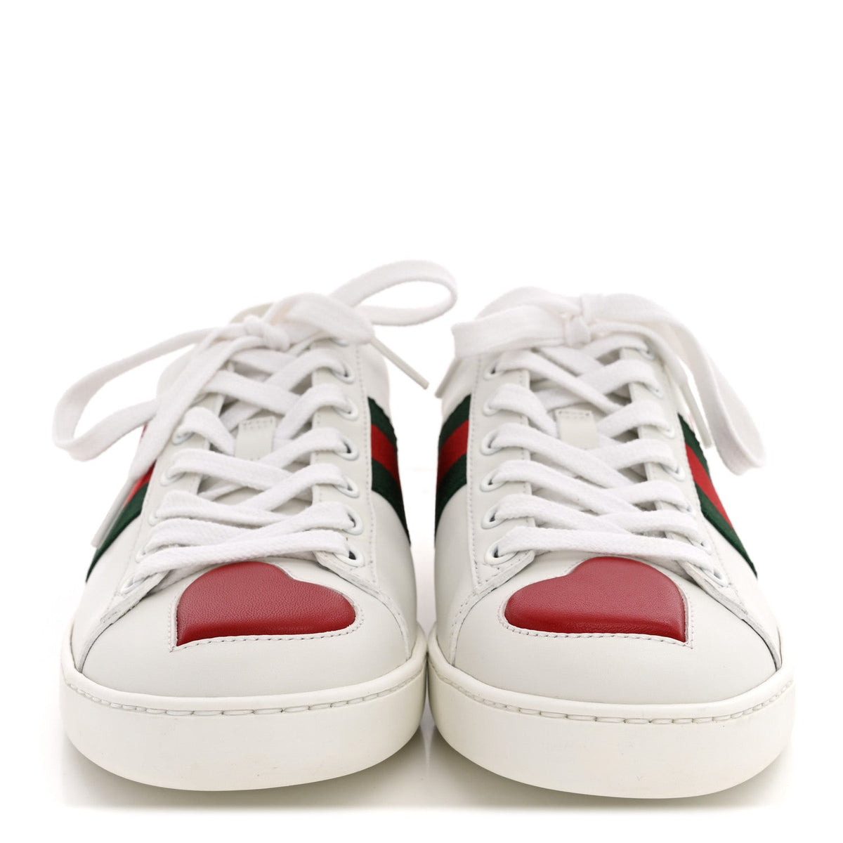 Calfskin Web Heart Embroidered Womens Ace Sneakers 36 White