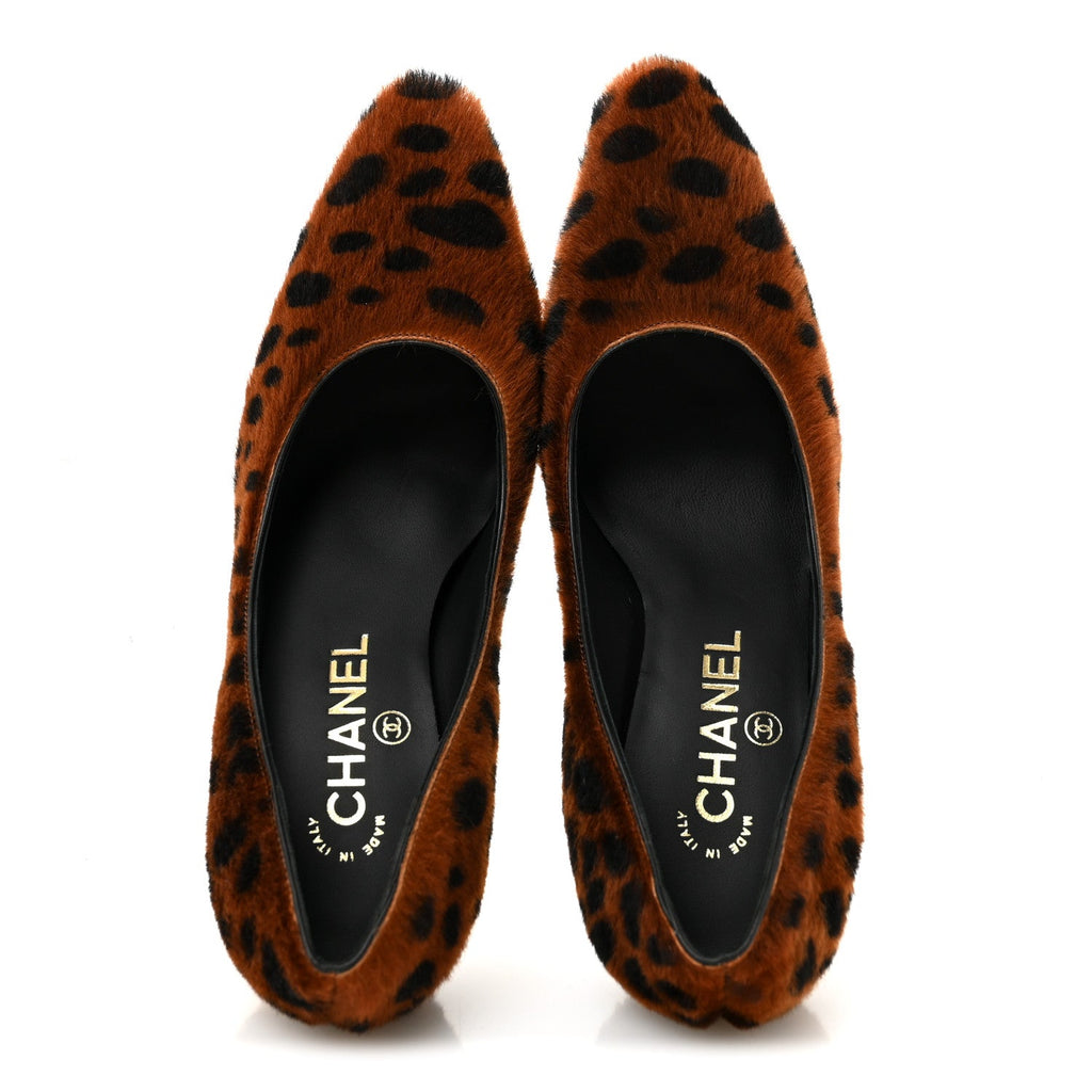 Pony Hair Lambskin Pumps 36.5 Brown Black