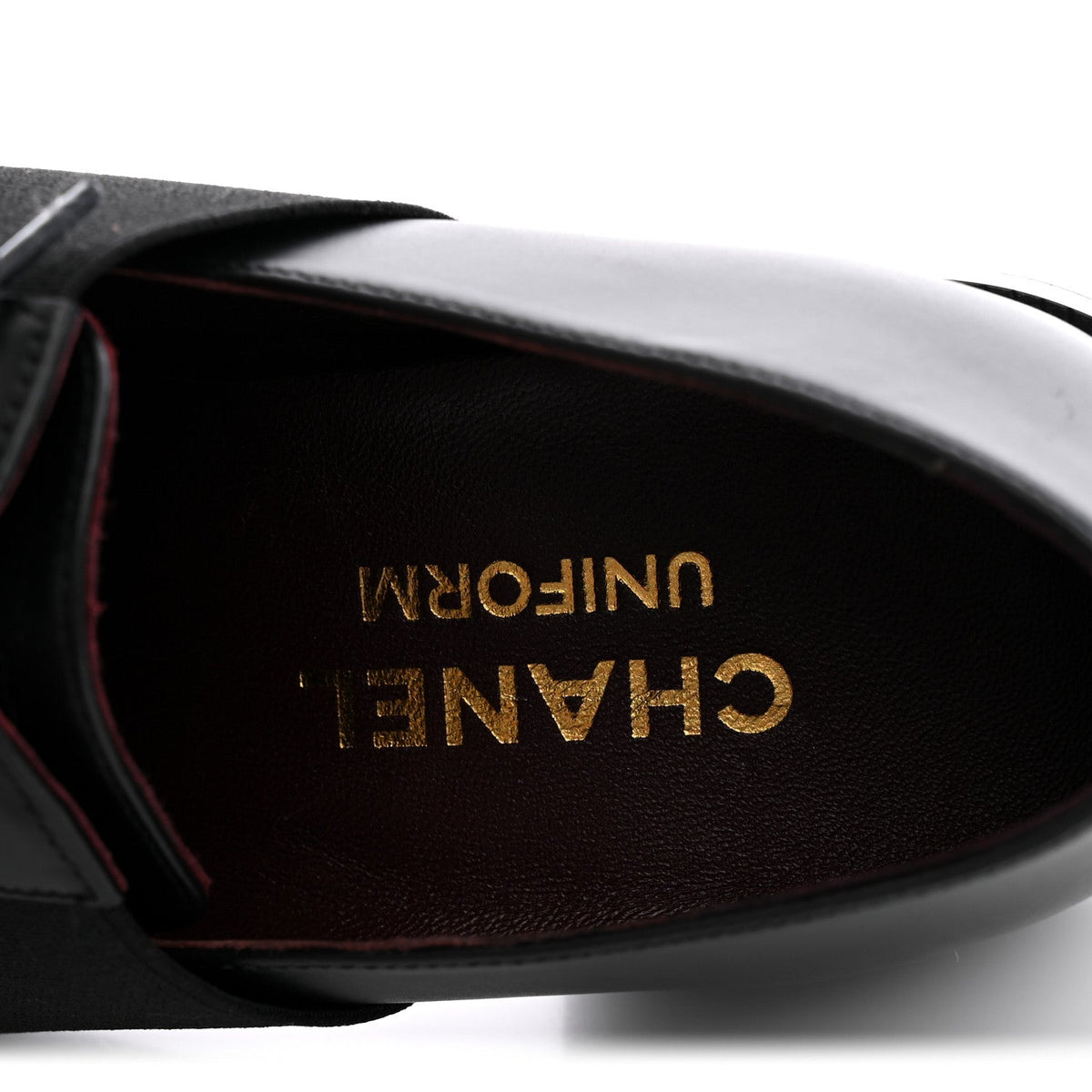 Calfskin Elastic Lace Up Cap Toe CC Loafers 36 Black
