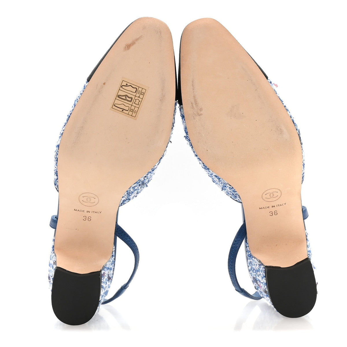 Tweed Grosgrain Cap Toe CC Slingback Pumps 36 Blue White Black
