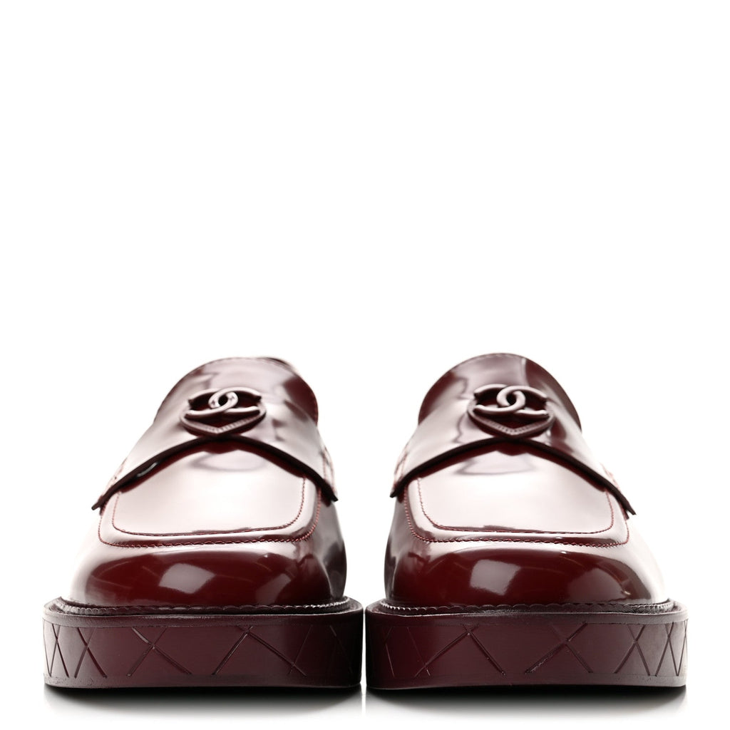 Shiny Calfskin Quilted CC Mocassin Loafers 39.5  Dark Red