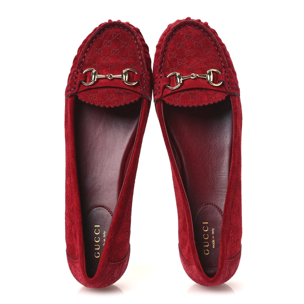 Suede Micro GG Horsebit Womens Kensington Moccasin Loafers 37  Rosso Ancora
