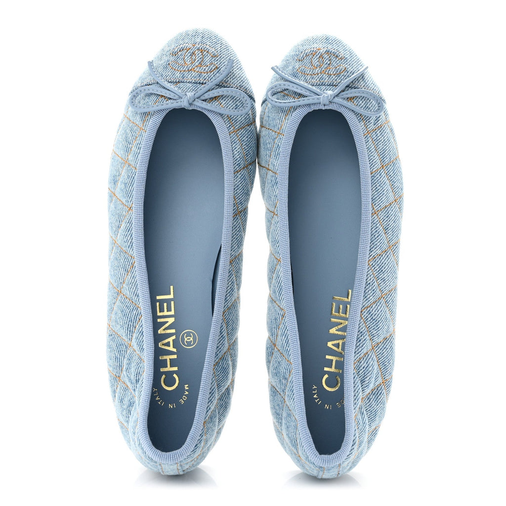Denim Quilted Cap Toe CC Ballerina Flats 36.5 Light Blue
