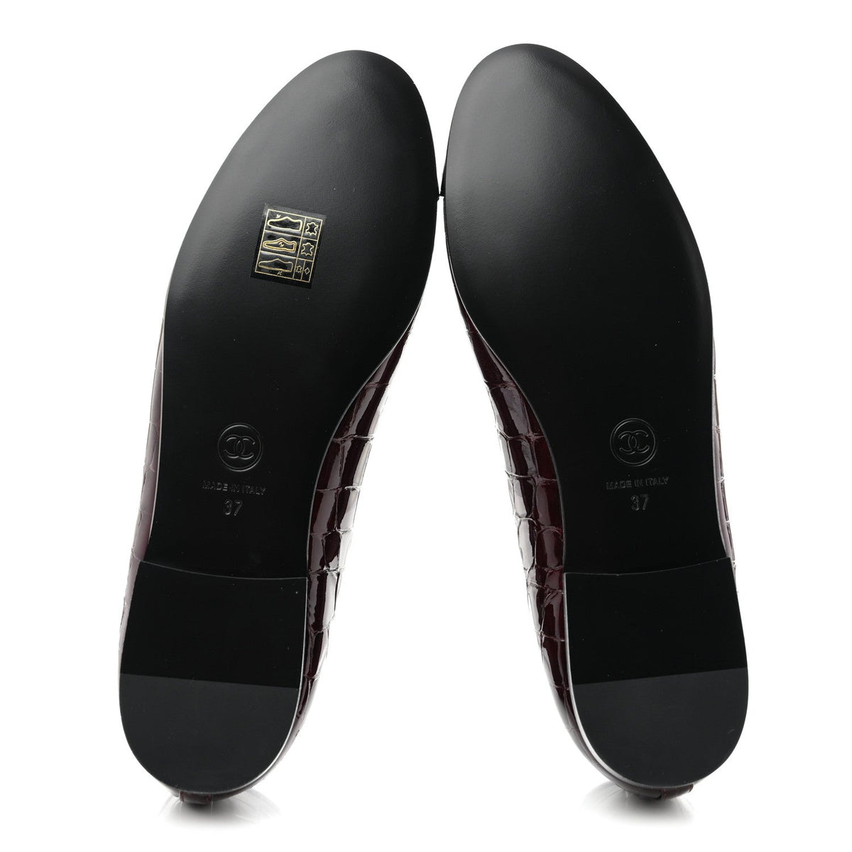 Patent Calfskin Crocodile Embossed Ballerina Flats 37 Dark Burgundy Black