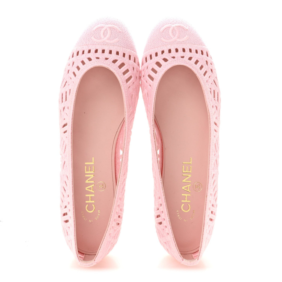 Cotton Embroidered Cap Toe Ballet Flats 38 Light Pink
