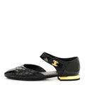 Patent Lambskin Quilted Cap Toe Ballerina Flats 36 Black