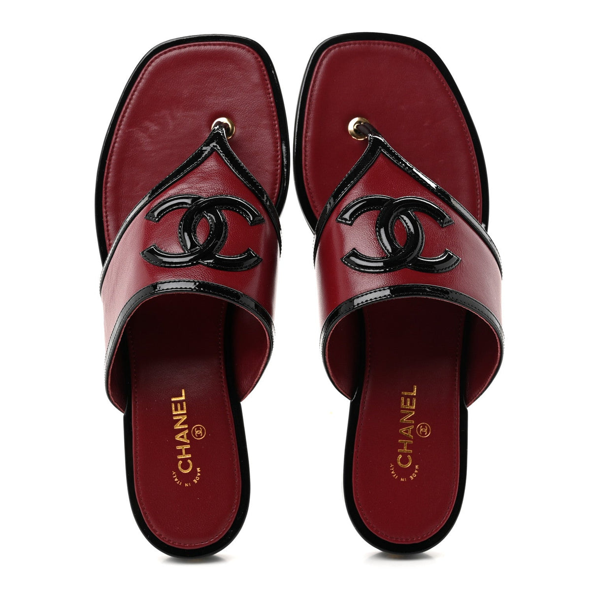 Lambskin Patent Calfskin CC Thong Sandals 39 Burgundy Black