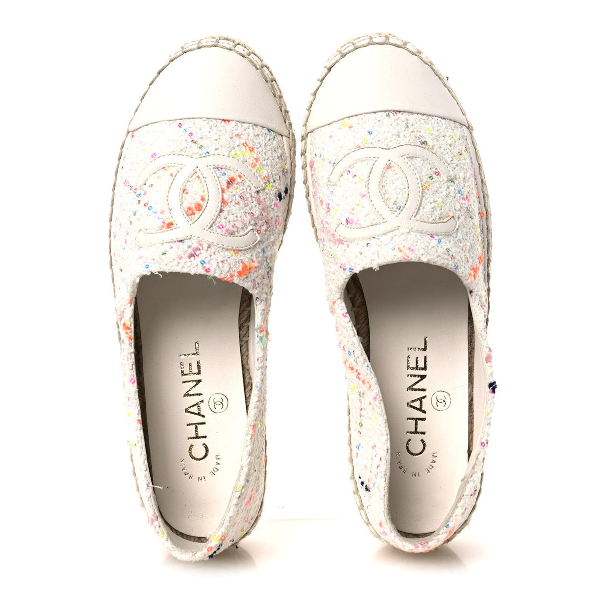 Glittered Tweed Lambskin CC Espadrilles 36  White Multicolor