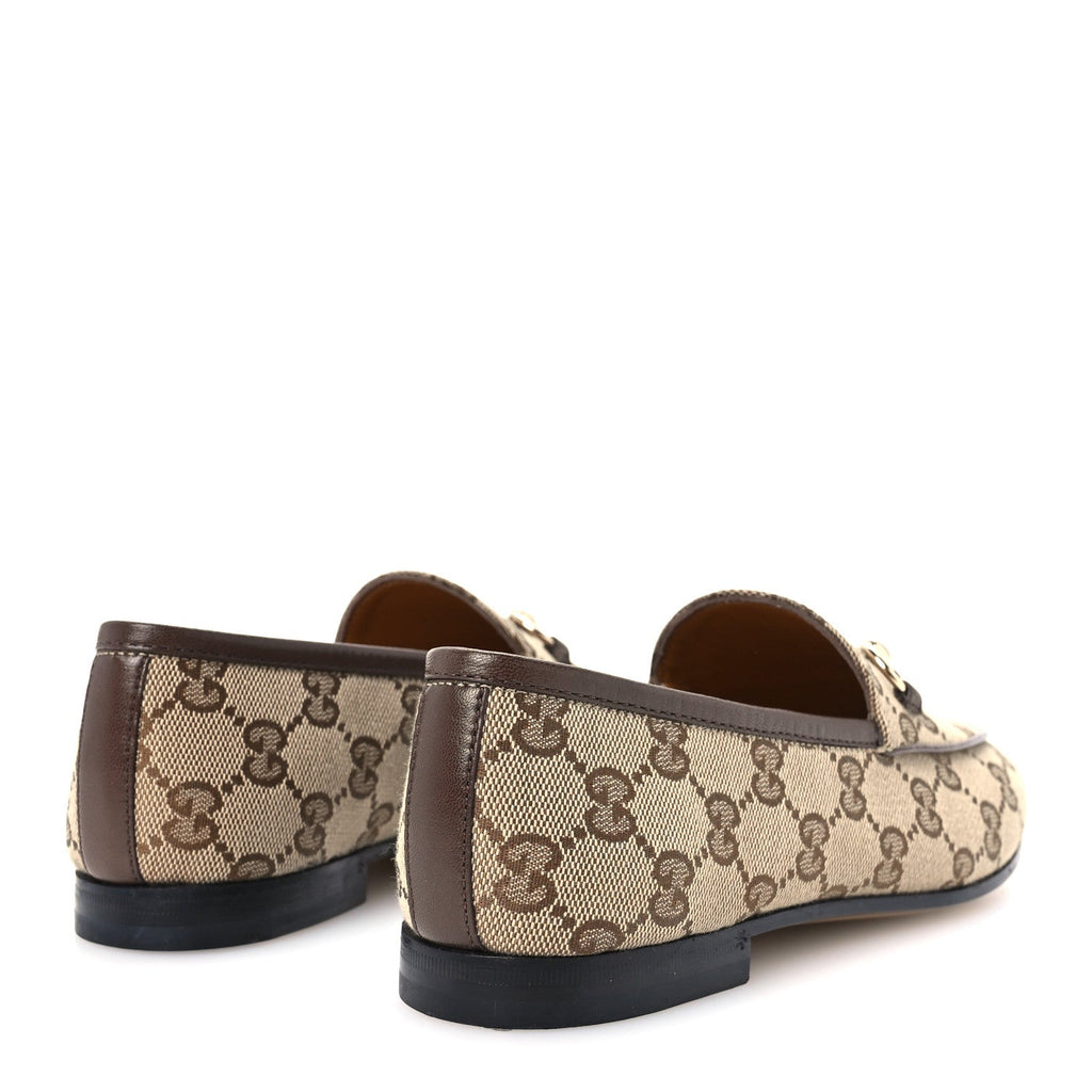 Canvas GG Monogram Horsebit Womens Jordaan Loafers 37 Beige Ebony New Acero