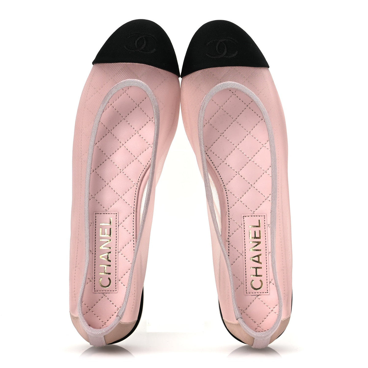 Mesh Grosgrain CC Ballerina Flats 39.5 Pink Black 39.5 Pink Black