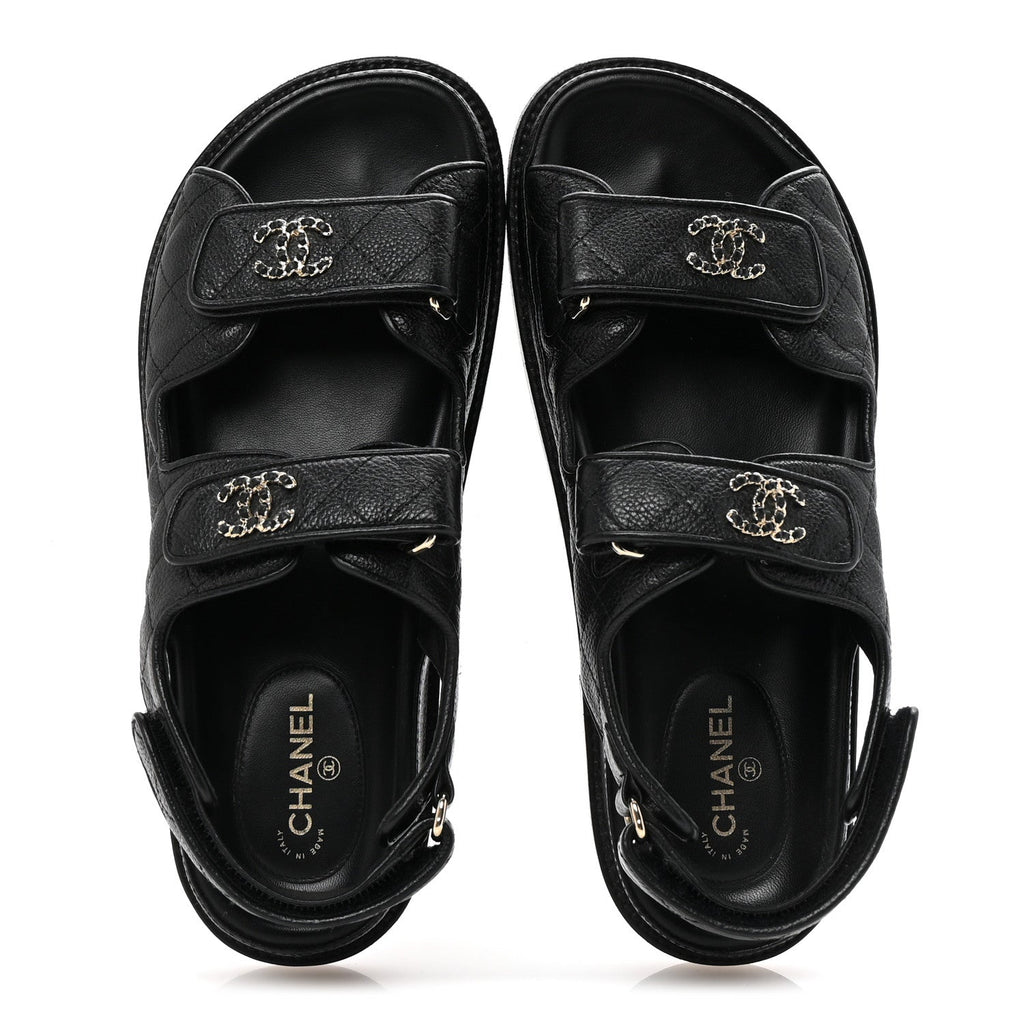 Grained Calfskin Velcro Dad Sandals 38 Black