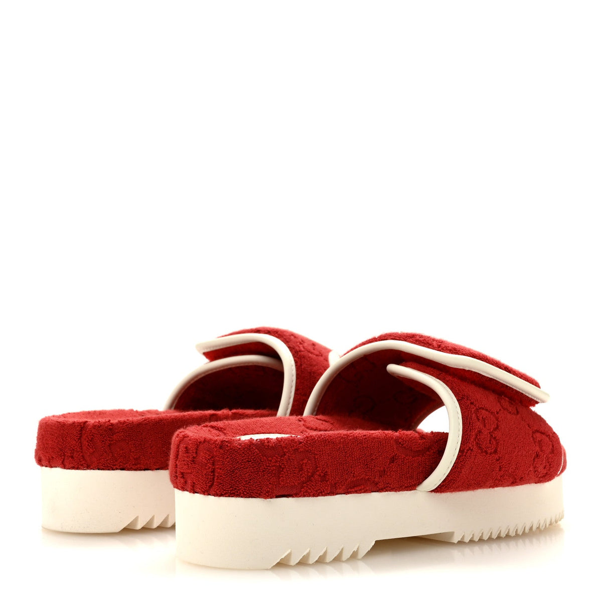 X ADIDAS Terry Cloth GG Monogram Womens Platform Sandals 36 Maple Red Off White
