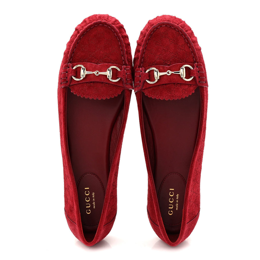Suede Micro GG Horsebit Womens Kensington Moccasin Loafers 37 Rosso Ancora