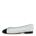 Denim Embroidered Grosgrain CC Cap Toe Ballerina Flats 37.5 Light Blue Black