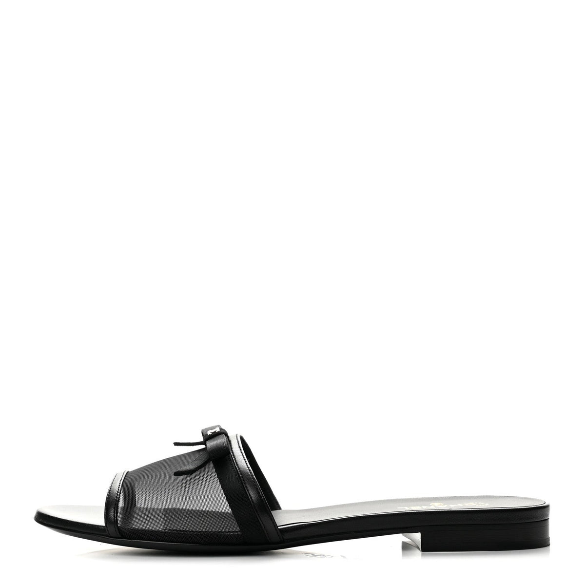 Mesh Lambskin CC Bow Mules 40 Black