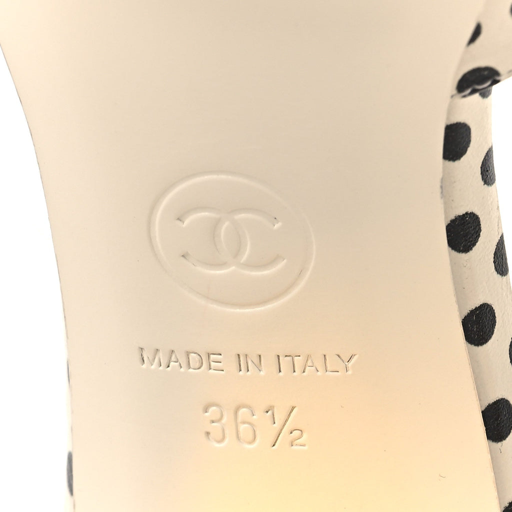 Printed Calfskin Polka Dot CC Platform Sandals 36.5 Ivory Black