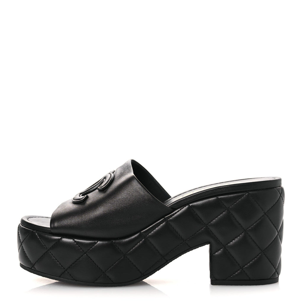 Lambskin Quilted CC Platform Mules 40 Black