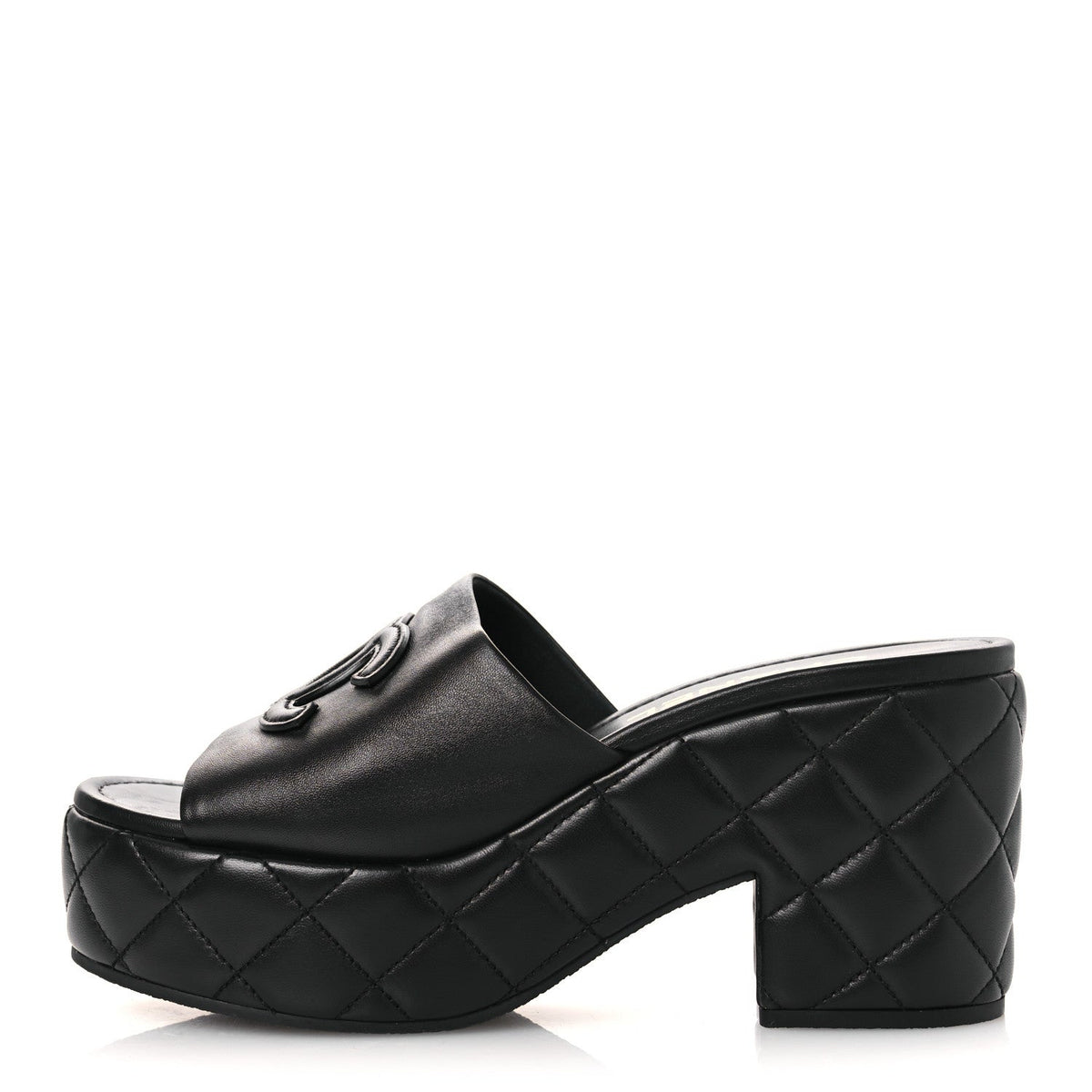 Lambskin Quilted CC Platform Mules 40 Black